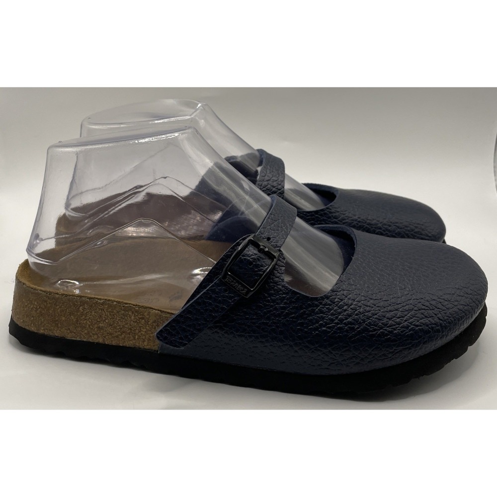 Birki's Birkenstock Maria Mary Jane Navy Blue Pebbled Leather Slide On 5.5/36